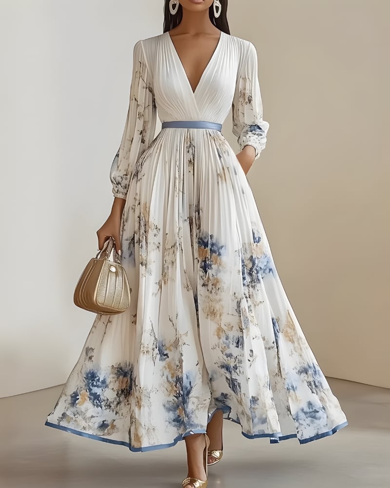 Robe longue imprimé col V bohème été
