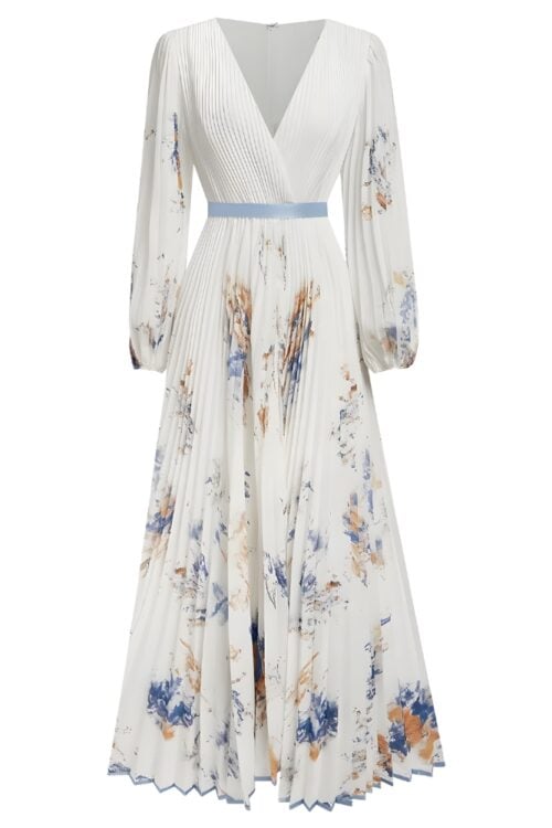 Robe longue imprimé col V bohème été