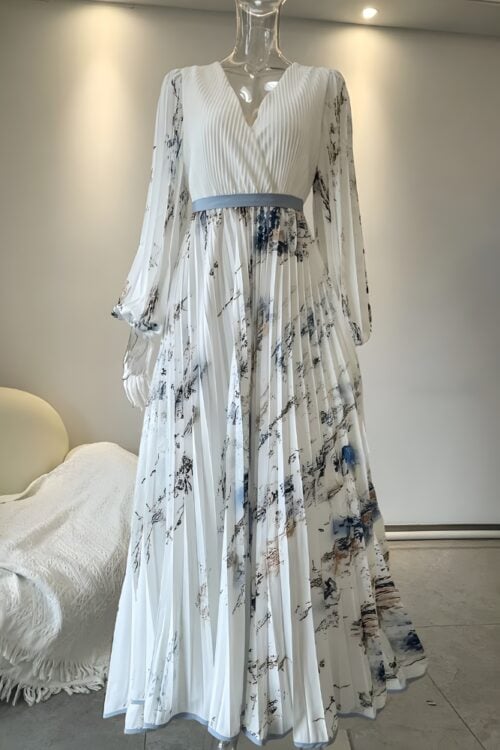 Robe longue imprimé col V bohème été