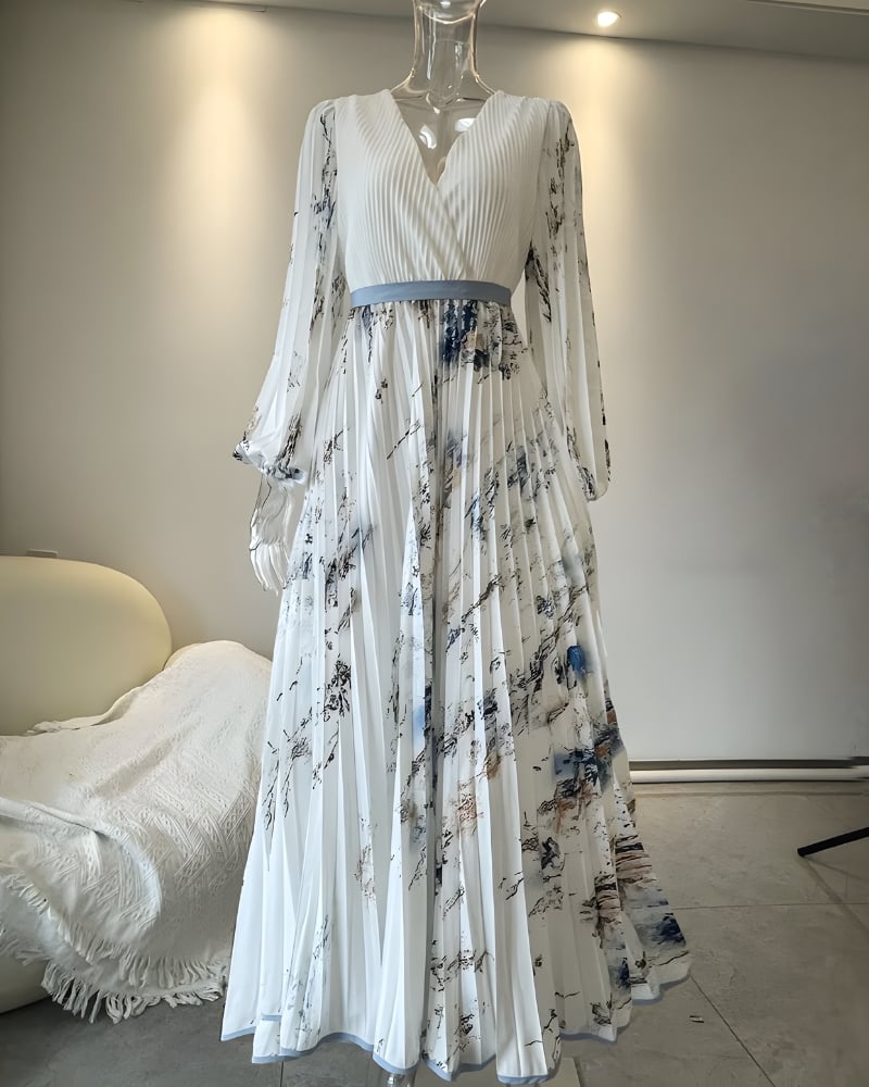 Robe longue imprimé col V bohème été