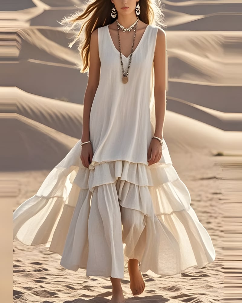 Robe longue plage unie bohème