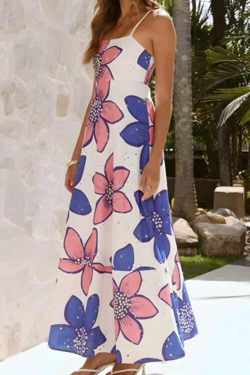 Robe longue viscose imprimé floral romantique
